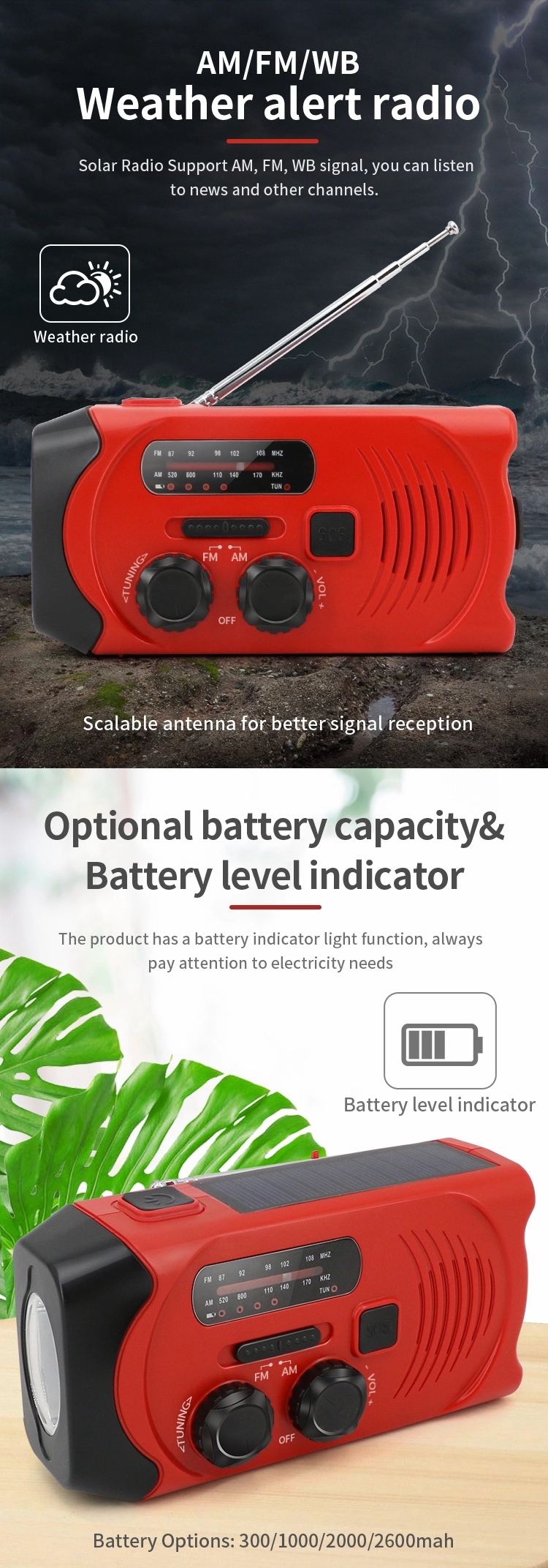 New Outdoor Camping Solar Hand Crank Am FM Multifunction Portable Dynamo Wind up Emergency Flashlight Powered Radio with Super Torch